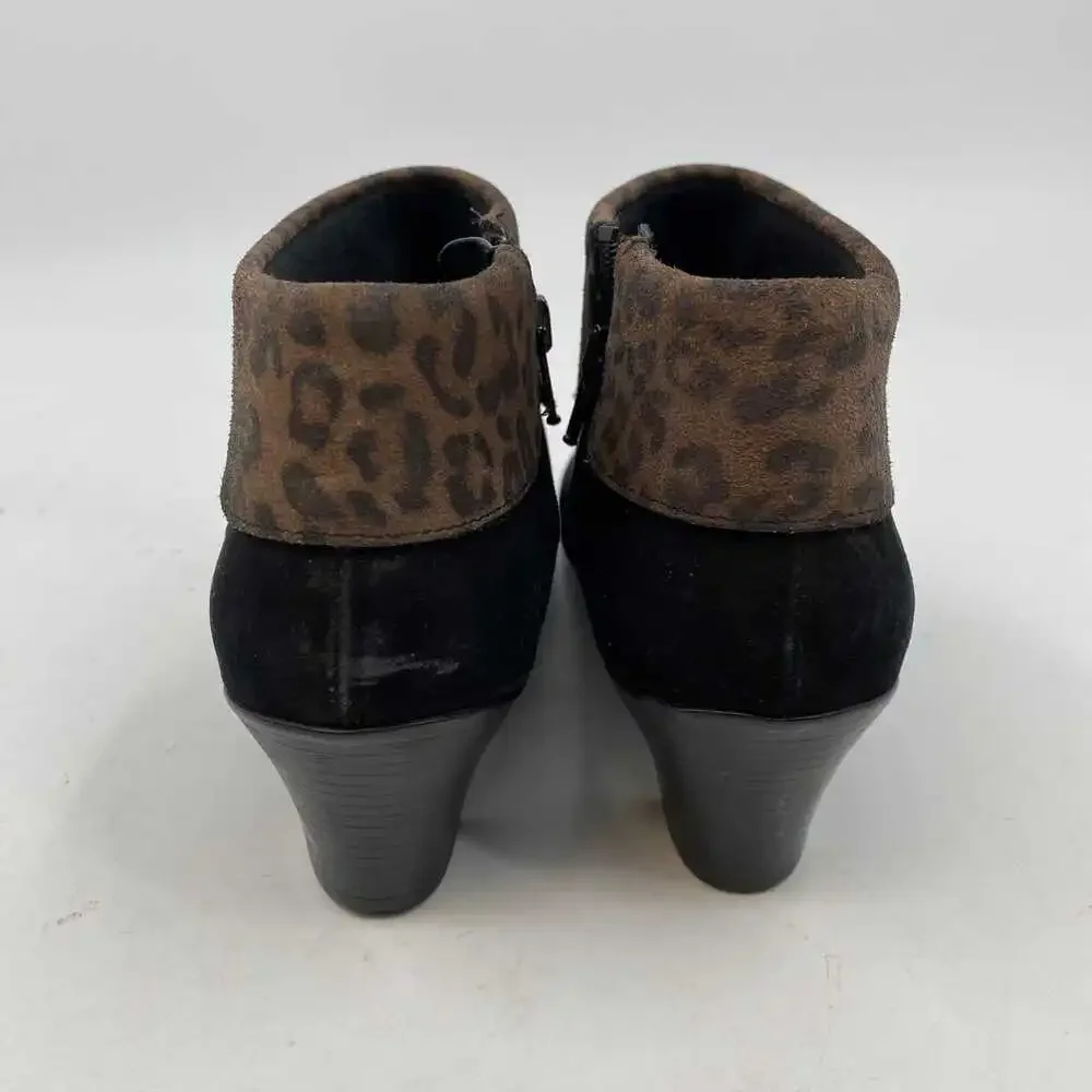 Munro Black Animal Print Faux Suede Booties | Women’s Size 10